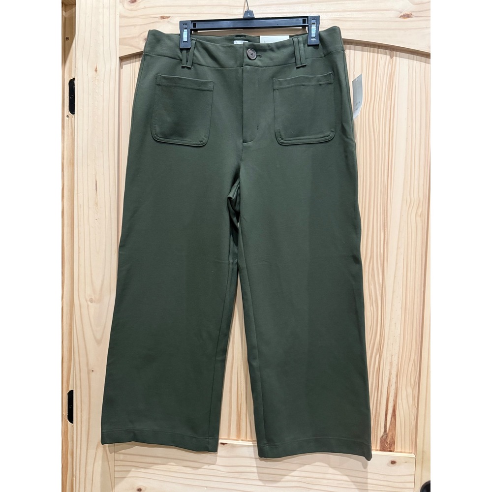 A New Day Women Olive Green High Rise Crop Wide Leg Patch Pocket Pants 14R NWT